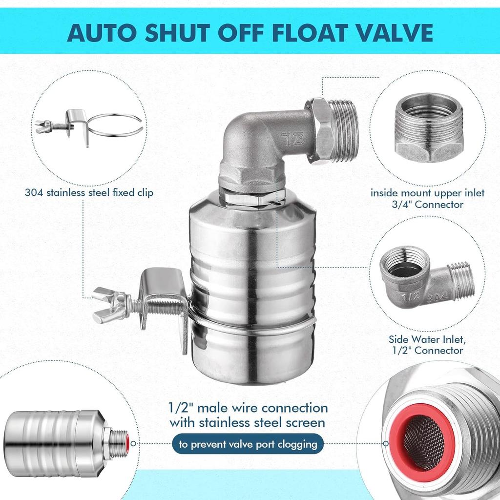 3 Pack Water Float Valve 1/2" To 3/4'' Auto Shut Off Water Tank Float Valve 304 Stainless Steel Fully Automatic Level Control for Pool, Livestock
