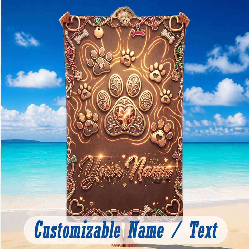 Dog Theme Beach Towel Personalized Custom Name & Text Soft Quick Dry Beach Towel for Swimming Travel