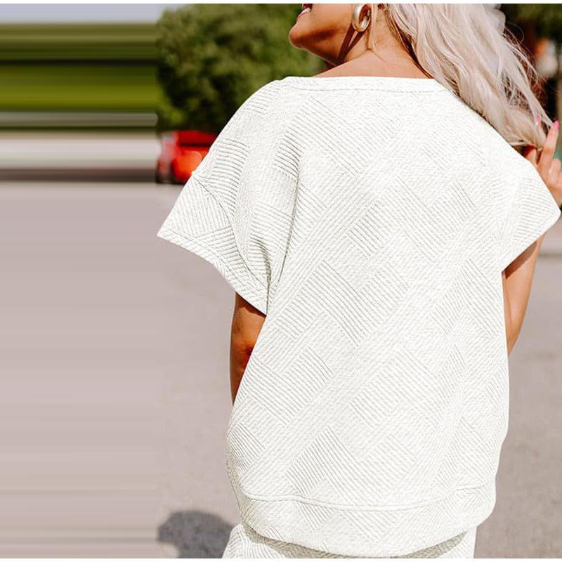 Sets for Women Summer Lounge Sets O-Neck Tops Wide Leg Crop Pants Vacation Travel Outfits