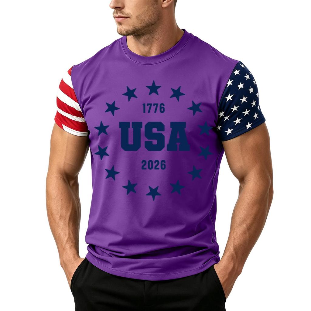 Men's Independence Day Flag Print Short Sleeve T-Shirt, Loose Casual Daily Summer Tops