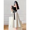 Short-Sleeve Skirt Strappy Dress Elegant Women's Short-Sleeved Skirt Tied Dress