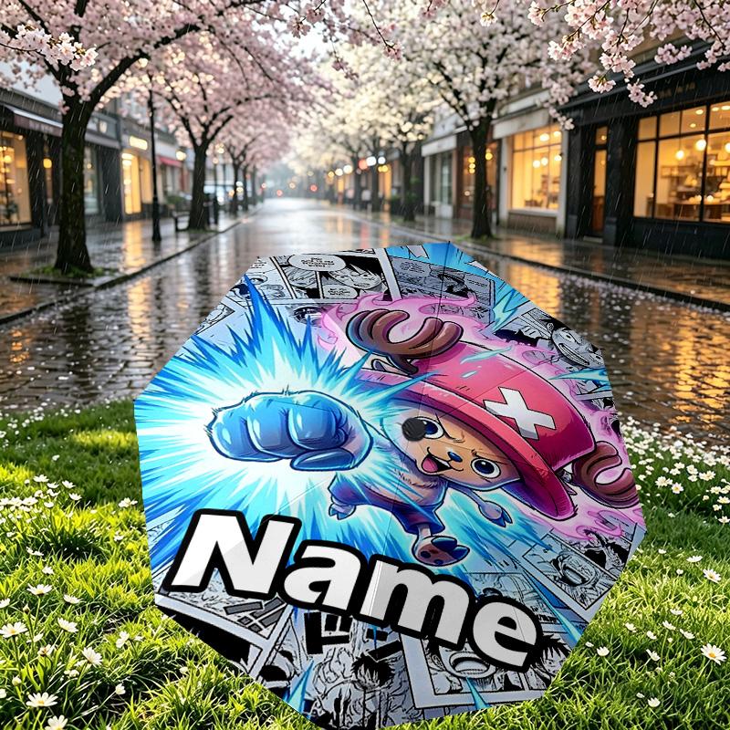 Personalisierter Anime-Druckschirm mit individuellem Namen, Automatisches Öffnen und Schließen, Stabiler 8-Speichen-Rahmen, Für Pendeln, Camping, Wandern, Geburtstagsgeschenk