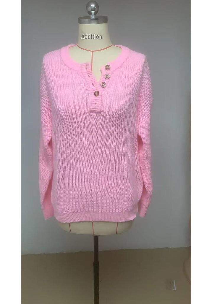 2024 Autumn Winter Women's European/American Style Solid Color Single-Breasted Round Neck Knitwear Pullover Sweater