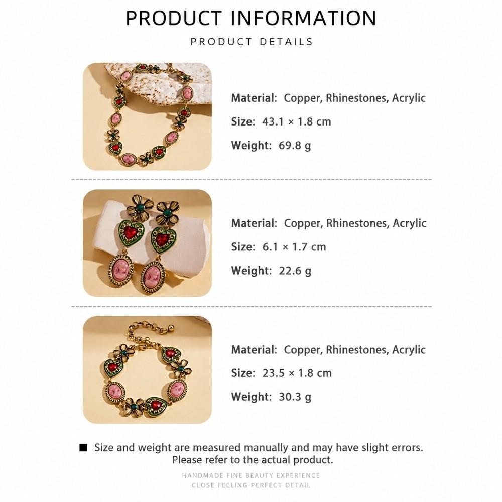 Flower and Heart Vintage Metal Necklace Court-style Bracelet Earrings Jewelry  Jewelry Accessories