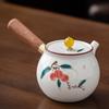 Hand-painted Mutton Fat Jade White Porcelain Teapot Single Pot Hand with Handle Side Handle Teapot Xishi Pot Kung Fu Tea Set Tea