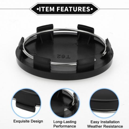 Single Car Wheel Hub Center Caps 62 mm 2.44" OD Center Hub Cover ABS Black