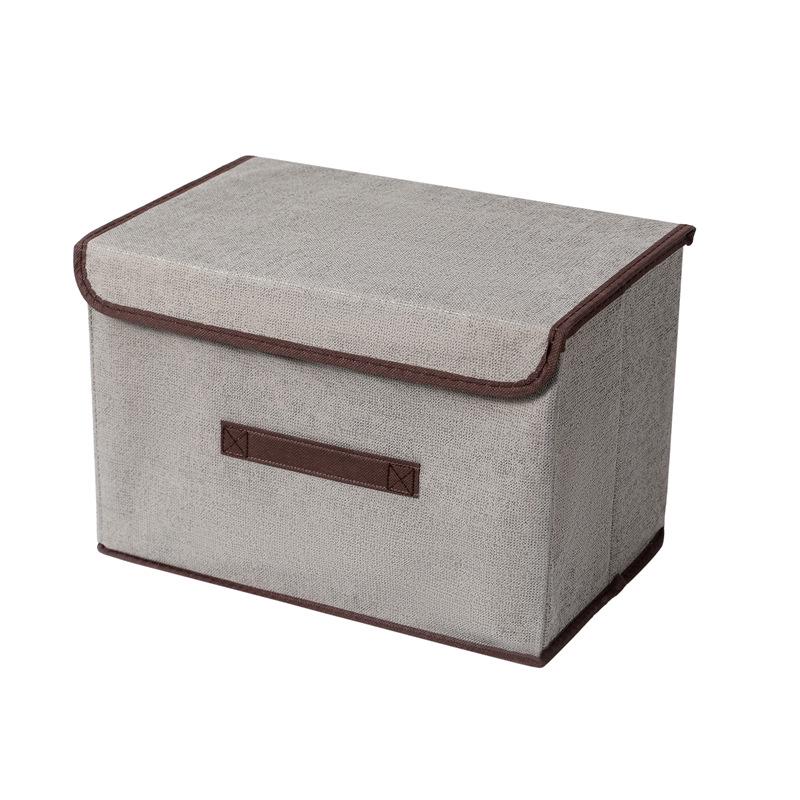 Foldable Linen-Like Storage Box with Lid for Clothes and Sundries