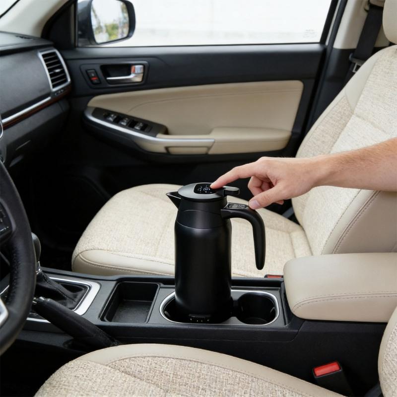 Elektrischer Wasserkocher mit hoher Kapazität für das Auto, 800 ml, mit digitaler Temperaturregelung, doppelwandiger Isolierung, 12V 24V Universal