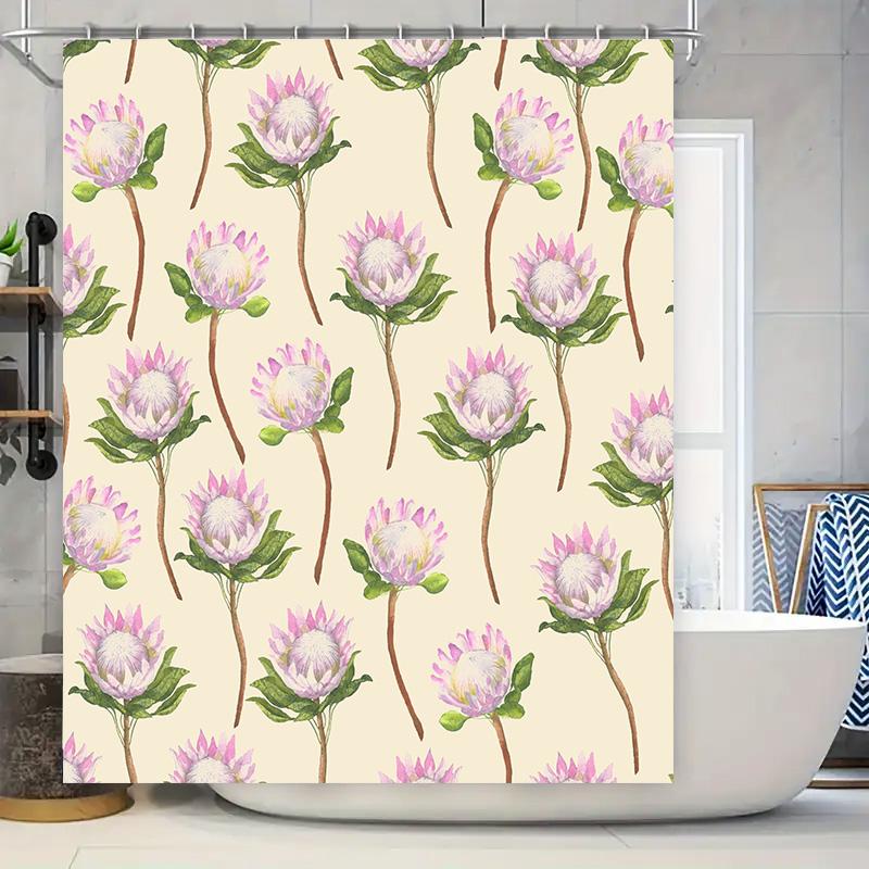 Розовая Белая Протея Ванная Душевая Занавеска Водонепроницаемая Печать Цветочная Декоративная Ткань Украшение Дома Индивидуальный Размер 90x180cm