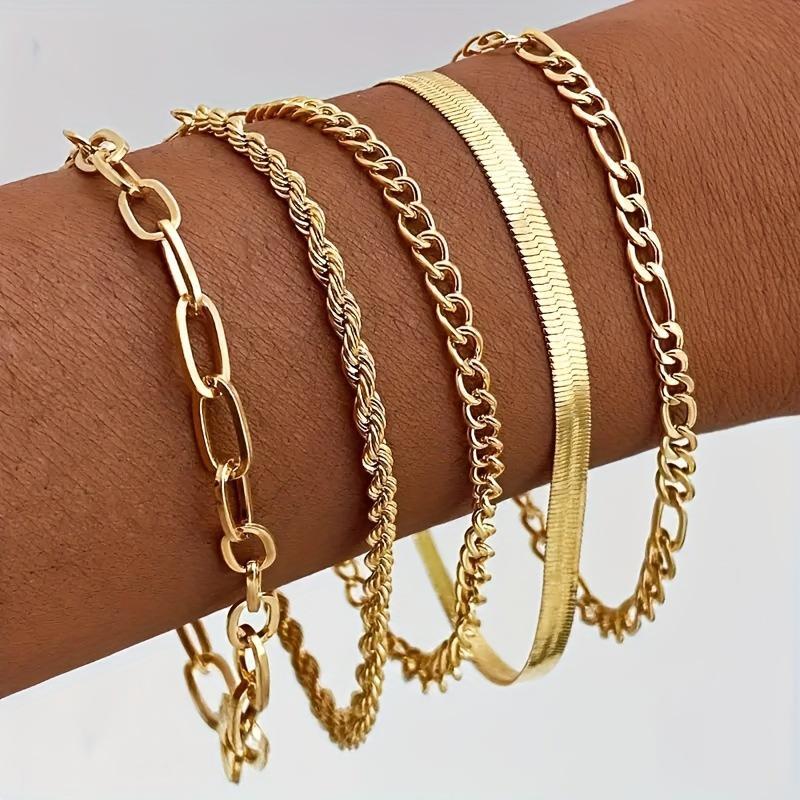 5Pcs Bohemian Gold Color Bracelets Set For Women Fashionably Simple Bracelet Stackable Design Bracelet Jewelry Accessories