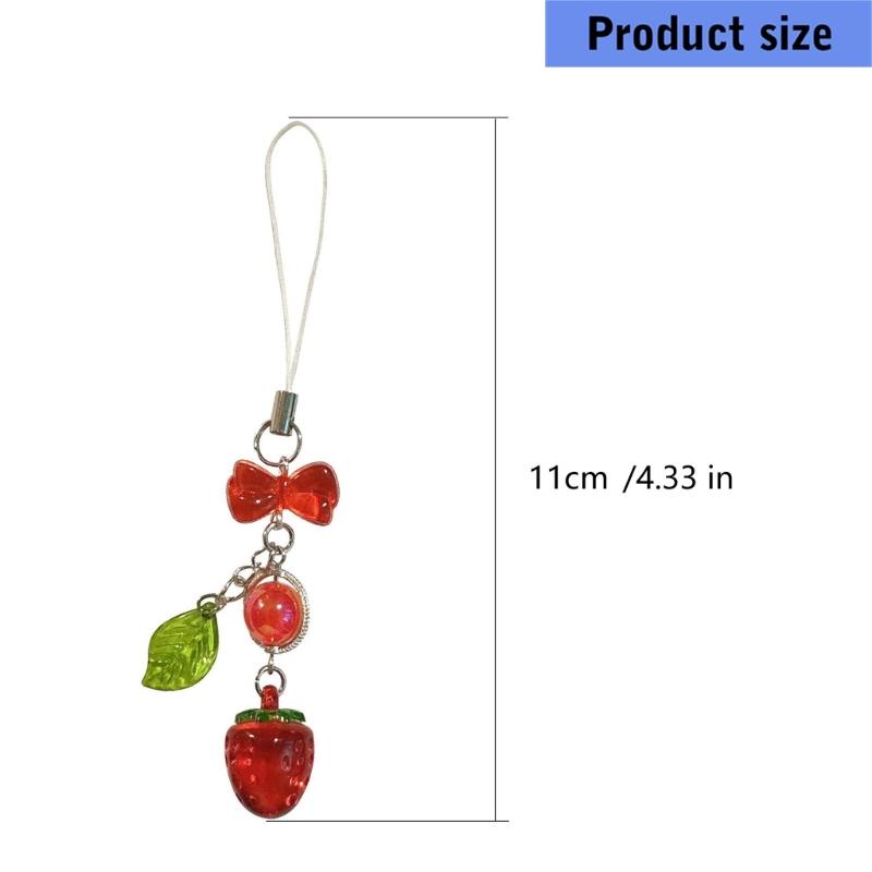 Stylish Acrylic Strawberry Green Leaf Phone Strap Mobile Hanging Decoration Charm for Decorative Fashion Use