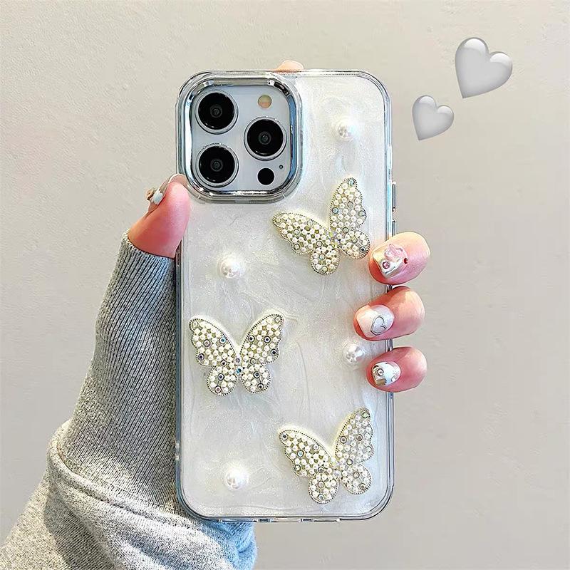 Three-Dimensional Butterfly Mobile Phone Case For Iphone16Promax Epoxy Anti-Drop Bracelet Apple 17 Women'S 14