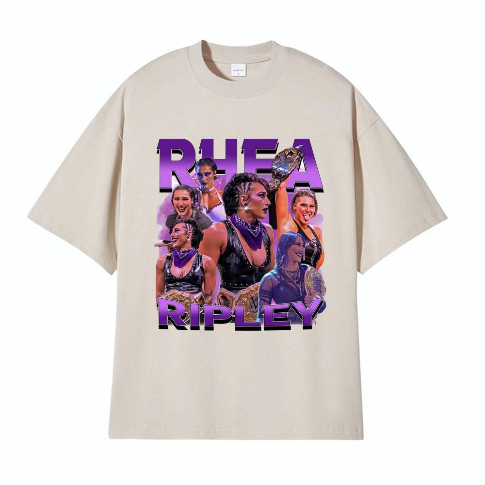 Rhea Ripley Action Figure 90s Vintage Graphic T Shirt Men Womens Oversized Hip Hop High Street Hot Sale Casual  Cotton Tshirts