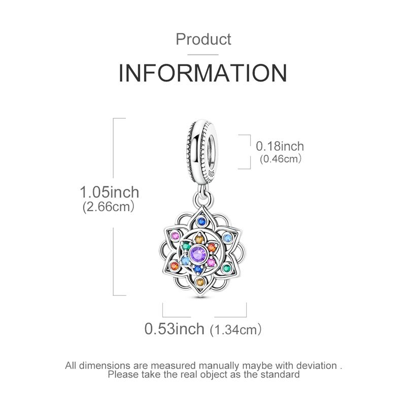925 Silver Charms Bead CZ Zircon Spinning Colorful Lotus Dangle Fit Original Bracelet DIY Women Jewelry