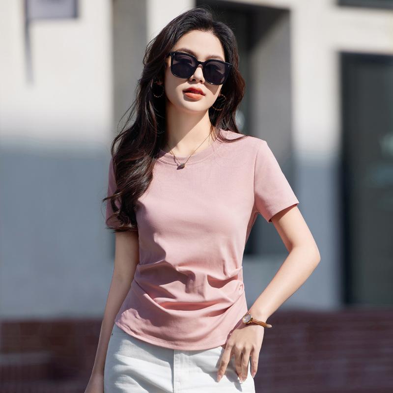Summer Women's Solid Colour Round Neck Slim Versatile Half-sleeved Casual Cotton Short-sleeved T-shirt