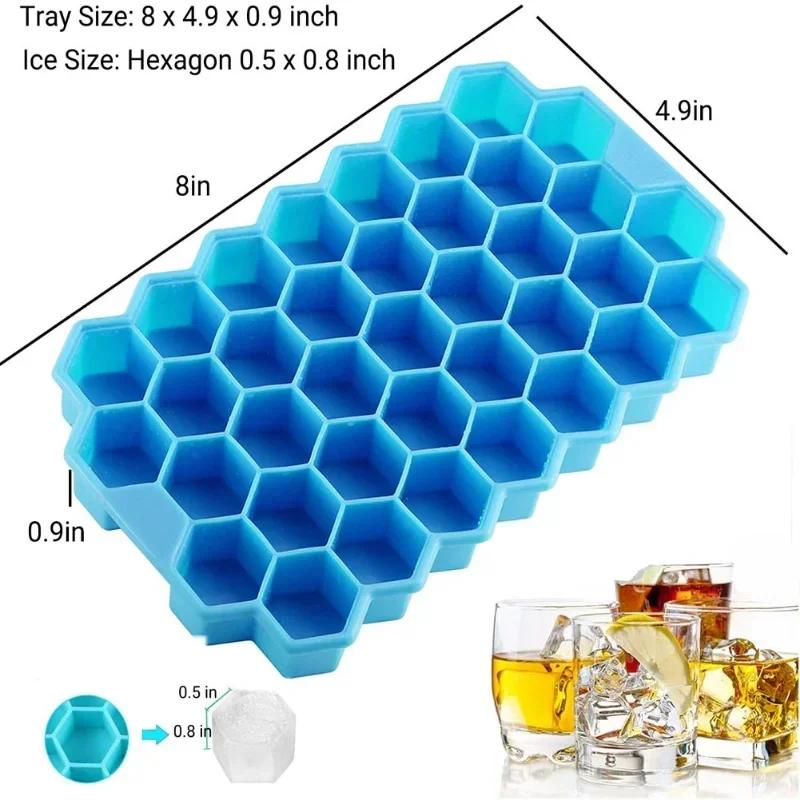Food Grade Ice Cube Tray Silicone Mold for Whiskey Cocktail, Honeycomb Forms