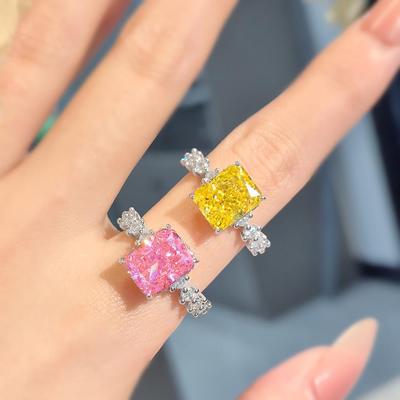 Anello Principessa in Pietra Preziosa Rosa e Giallo Oca con Diamanti ad Alto Tenore di Carbonio
