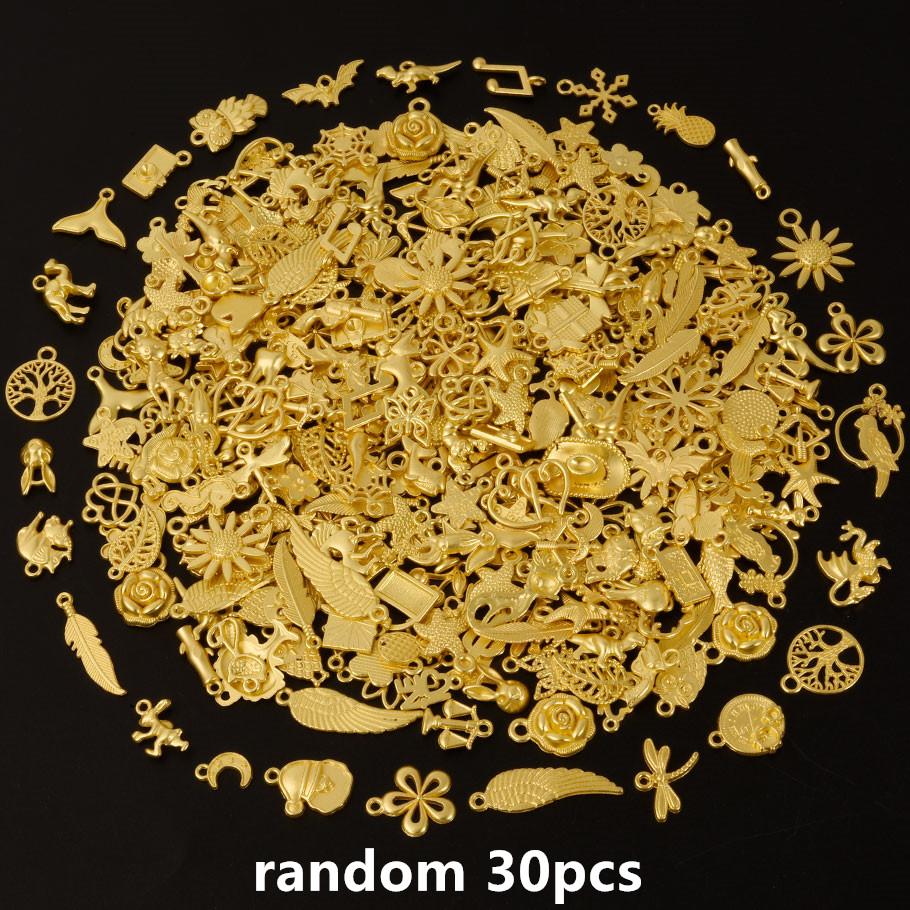 KC Gold Color Random Mix Cute Metal Charm Heart Moon Flower Pendants For Jewelry Making Supplies Handmade Bracelets Charms Bulk