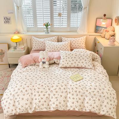 Conjunto de cama estampado e amigo da pele, capa de edredom, fronha, conjunto de quatro peças, conjunto de três peças