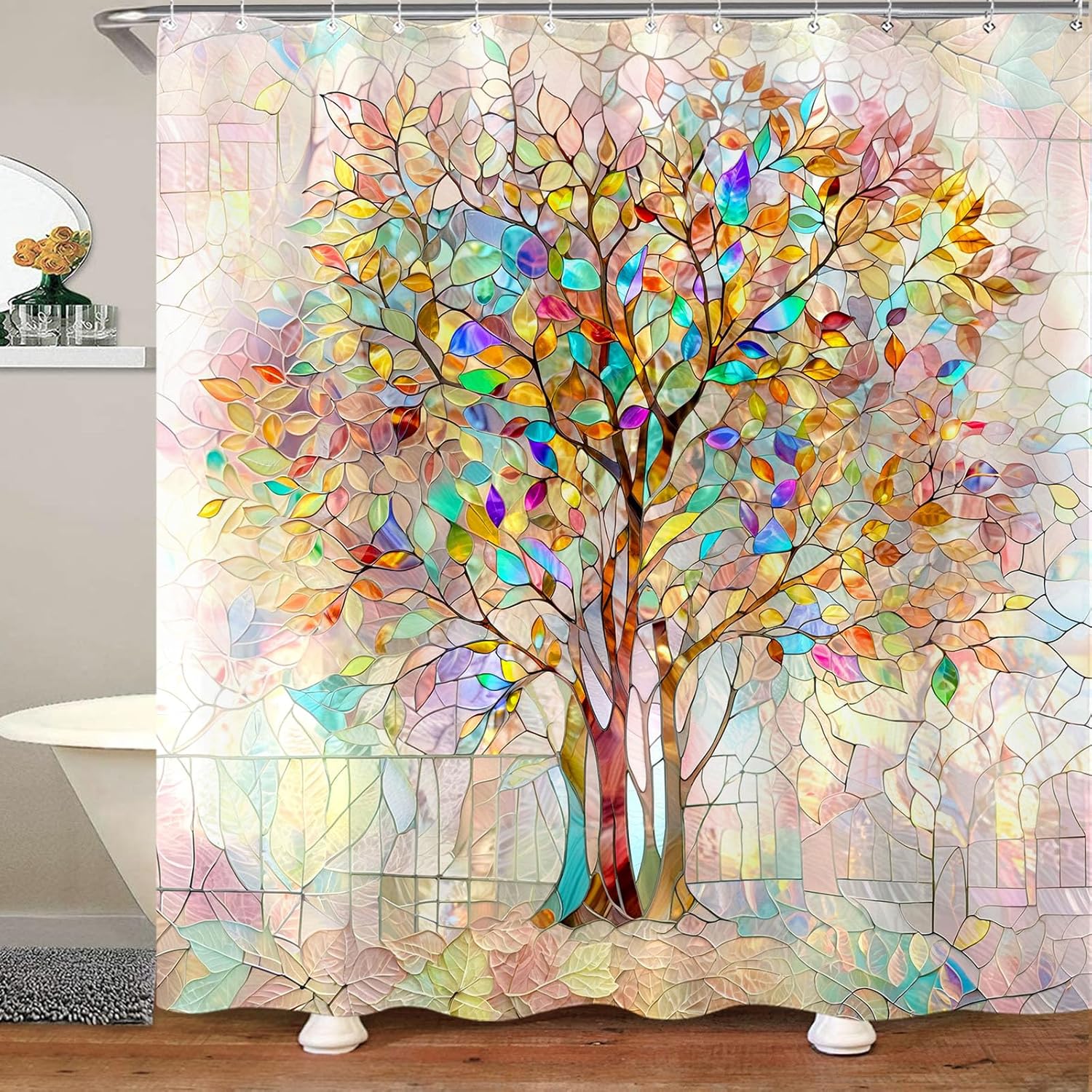 

Красочная штора для душа с рисунком дерева и цветов, тканевая, для ванной комнаты, 180x 180см, с 12 крючками, штора для ванной W180xH180cm