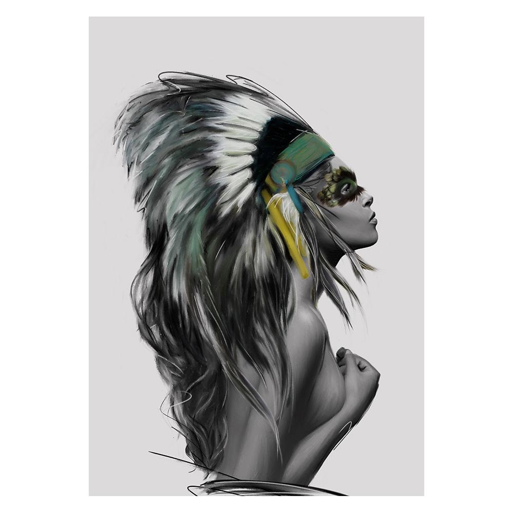 Abstract Fashion Feather Butterfly Women Canvas Poster Picture Wall Art, Modern Living Room Home Decoration Print