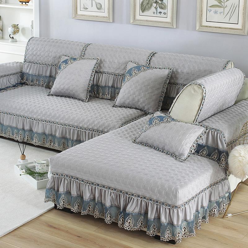 Jacquard Wide Hem Sofa Cover Couch Covers Exquisite Sofa Cushion Lace Fold Vertical Antiskid Grain Hostel Home Decor Sofa Towel