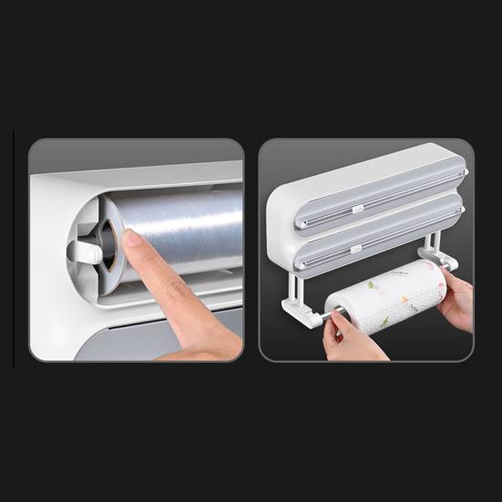 Topyond Distributeur De Film Alimentaire, Organisateur De Film Plastique, Coupe Derouleur Film Etirable Alimentaire,Boîte De Découpe De Rangement Réglable pour la Cuisine,Distributeur Film Etirable