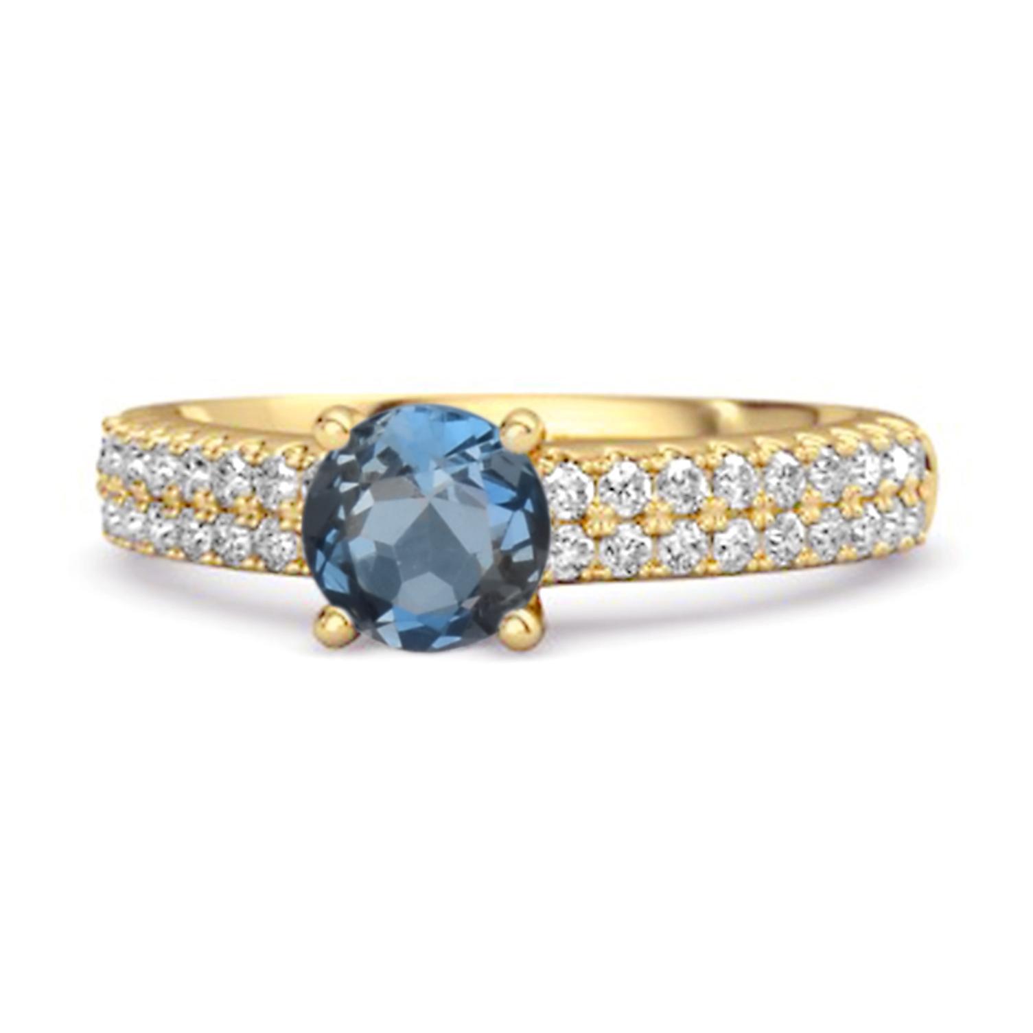 

London Blue Topaz Double Pave Band Ring - 925 Sterling Silver Gold Vermeil 12 жовтий