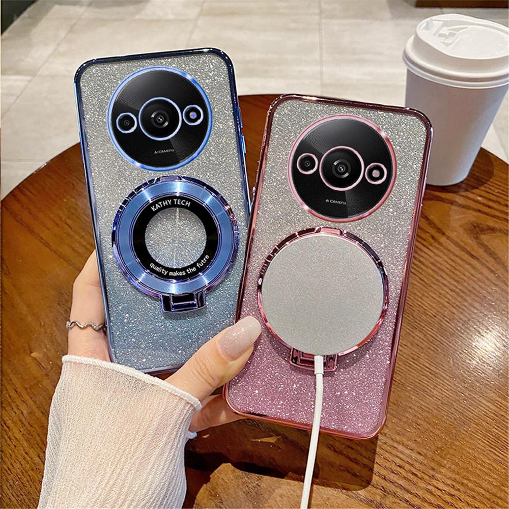 Redmi A3 Case Luxury Plating Magnetic Stand Holder Glitter Case For Xiaomi Redmi 13C 9C 9A 10 10A 10C 12 12C A1 Plus Soft Cover