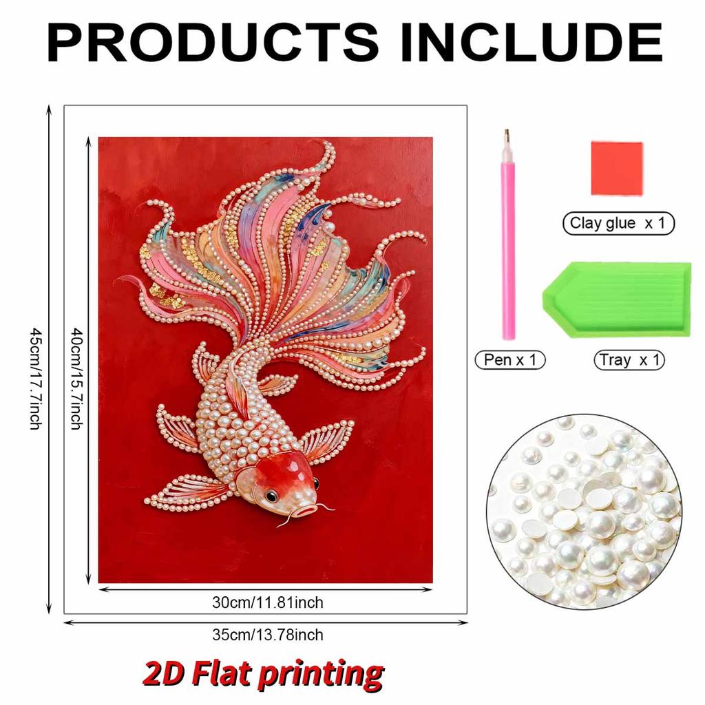 Handmade DIY Pearl Painting Koi Fish Theme Bedroom Living Room Frameless Diy Handmade Sticky Diamond Creative Canvas Painting