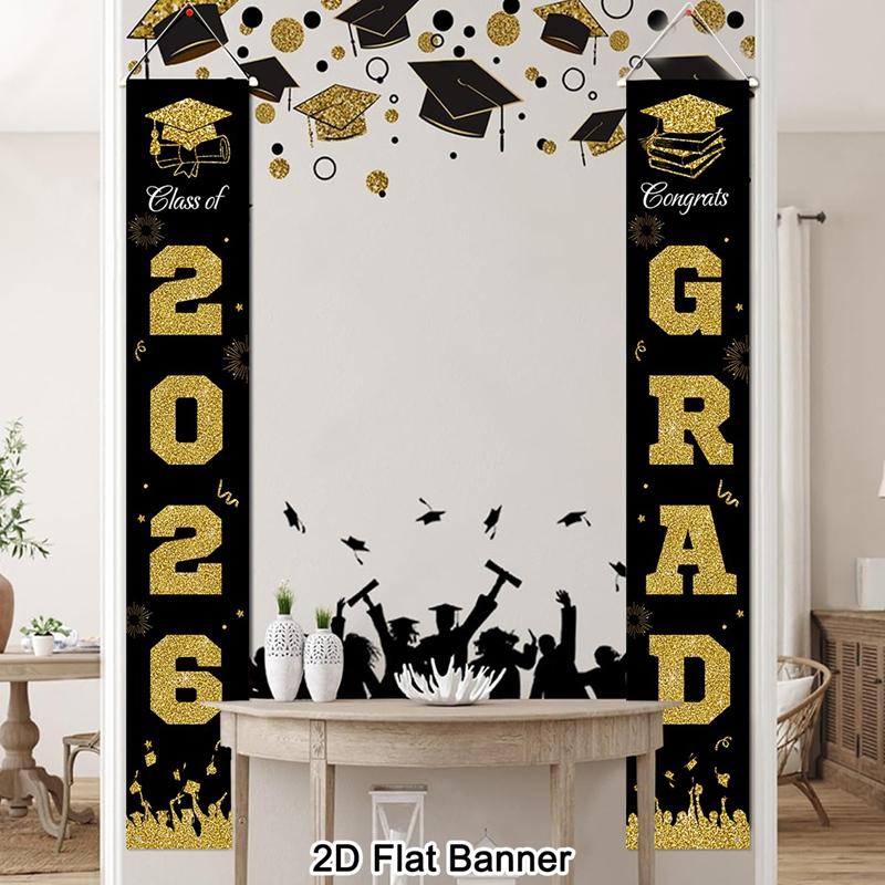 1pair Class of 2026 Graduation Banners Graduate Party Decorations Couplets Porch Signs Indoor Outdoor Banners Party Supplies