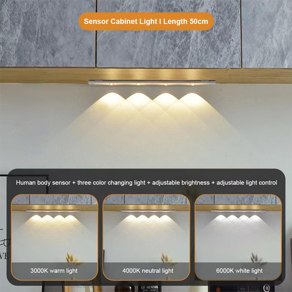 Under Cabinet Light LED Motion Sensor Light 3 Color Dimmable Rechargeable Closet Light Dimming Hill Light for Stairway Corridor