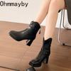 Winter Street Square Toe Women Ankle Thick High Top Heels Female Mordern Short Booties De Muje for Adult Women