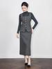 Elegantes Wollwesten- & Strick-Basisschicht-Set mit Rock mit Rückenschlitz für Damen