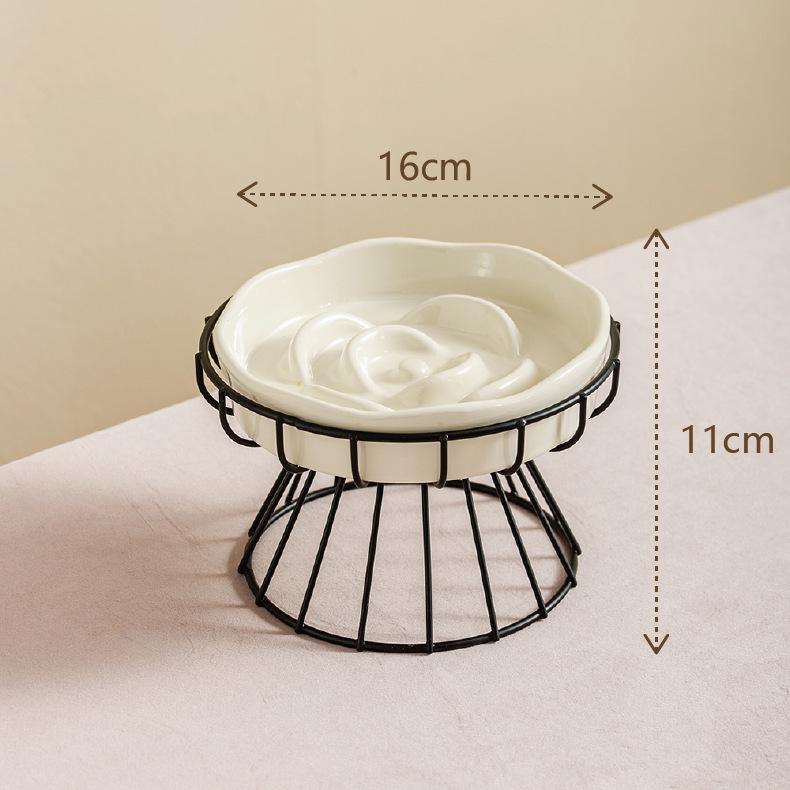 Ceramic Anti-Choke Slow Feeder Bowl with Neck Protection Stand for Small Dogs and Cats