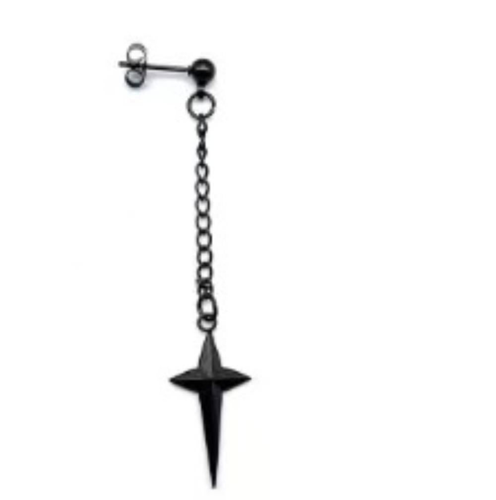 Hip Hop Trendy Stainless Steel Silver Color Star Cross Tassel Pendant Asymmetry Stud Earrings for Women Men Rock Punk Jewelry