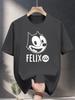 T-shirt avec Imprimé Graphique Felix le Chat - Bleu Marine Décontracté d'Été