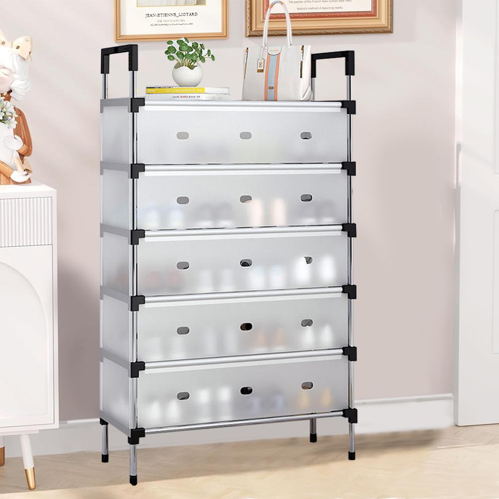 Simple Shoe Cabinet with Metal Frame Thicken Shoe Organizer Dustproof Plastic Shoe Storage Rack for Dorm Apartment Rental House