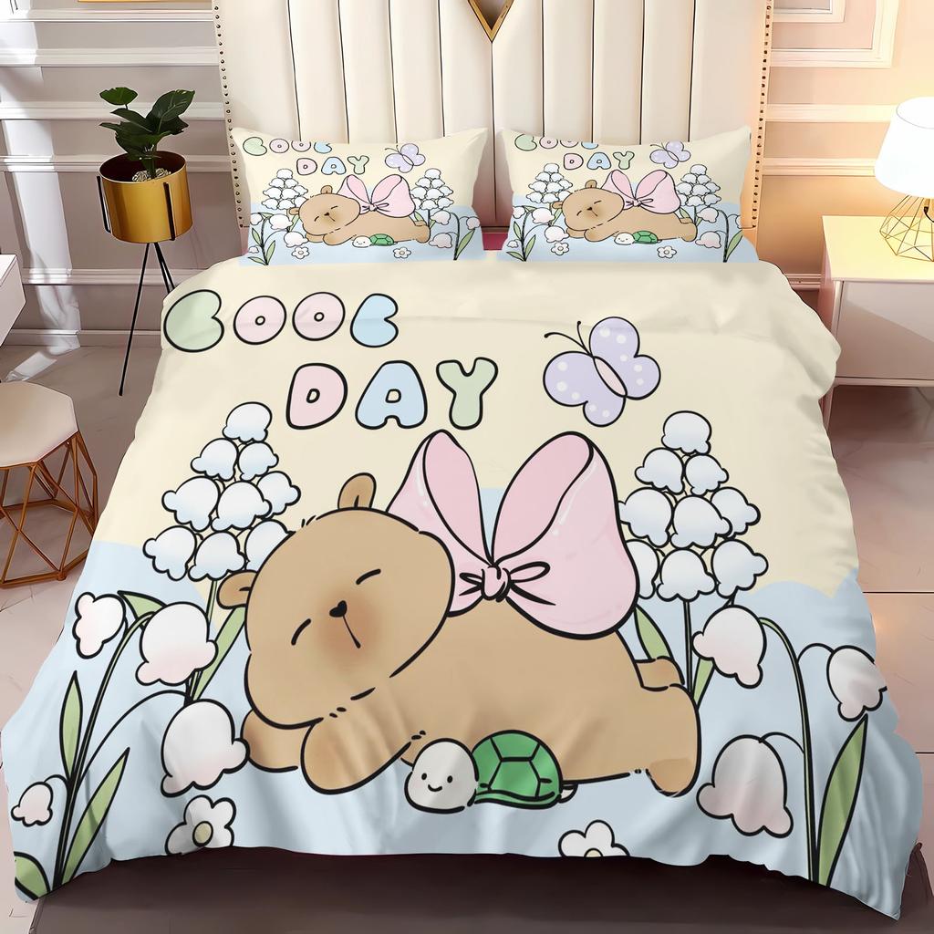 CapybaraAnime Home Bedroom Comforte Nordic polyester material suitable for children and adults 3-piece set
