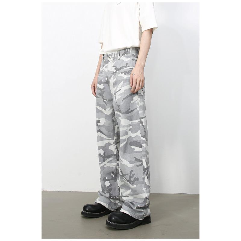 Pantaloni Lunghi Jeans Mimetici High Street da Uomo Larghi a Gamba Larga Senso del Design Pantaloni Casual Jeans Dritti e Ampi da Uomo alla Moda e Confortevoli
