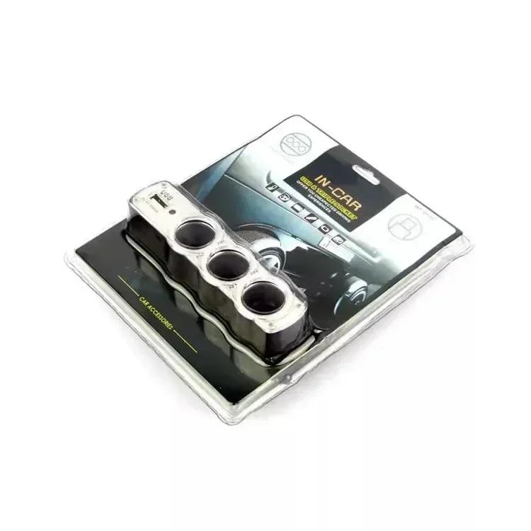 Car Lighter Adapter Charger Adapter Triple Splitter Lighter Output 12V ABS Black Cigar Car Adapter Lighter Multi Socket USB Port