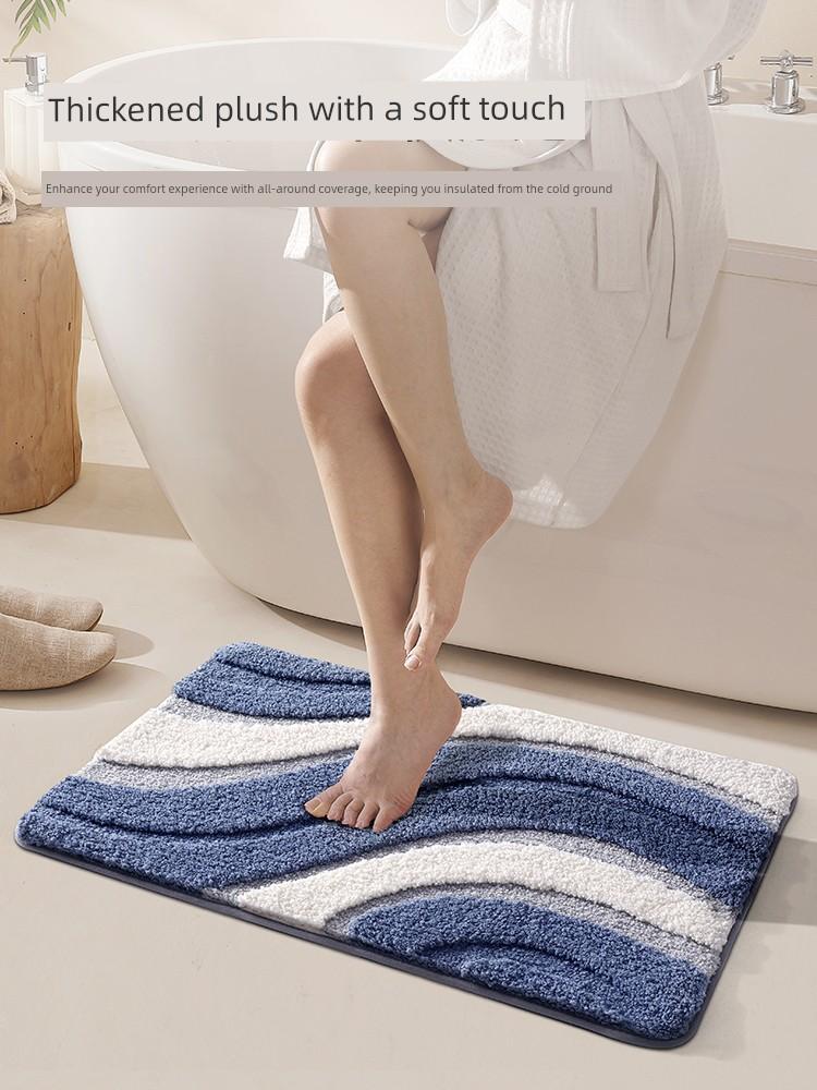 Bathroom Floor Mat with Green Gradient Texture, Absorbent Carpet for Bathroom, Simple Style, Thickened, Quick-Drying, Non-Slip Foot Mat