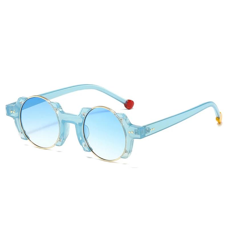  Ins Popular Fashion Round Women Punk Sunglasses UV400 Retro Rivets Men Trending Black Yellow Sun Glasses Gradient Shades