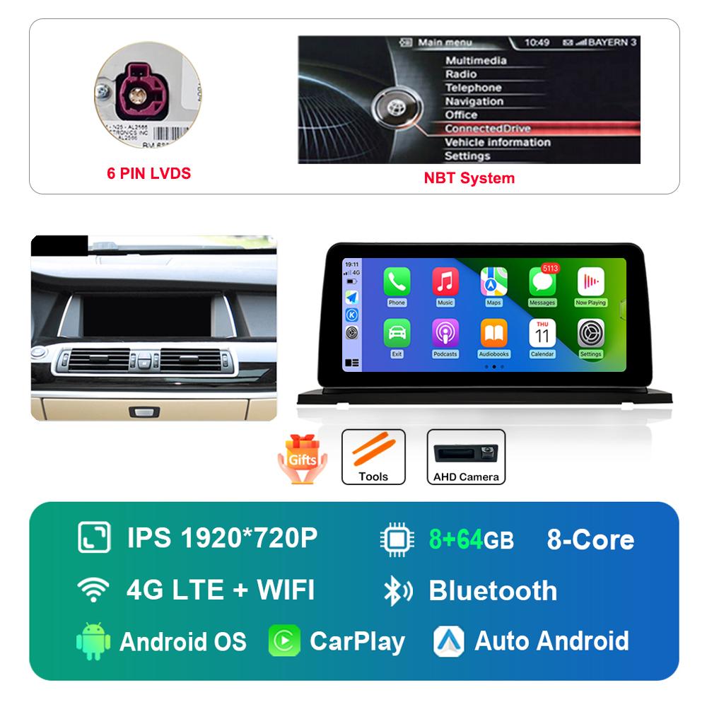 12.3 inch HD Touch Screen for BMW 5 Series F07 GT 2011 - 2017 CIC NBT System Android Car Radio Multimedia Player DSP Stereo GPS
