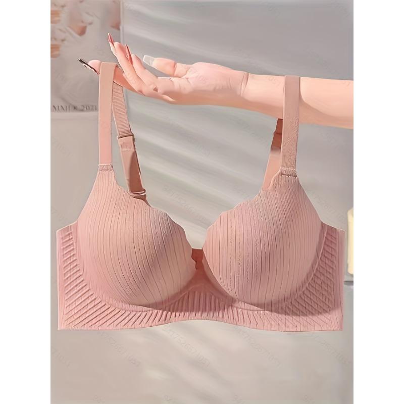 Damen Nude Gerippter Nahtloser Kabelloser Push-Up BH Bequemes Hebe Bralette