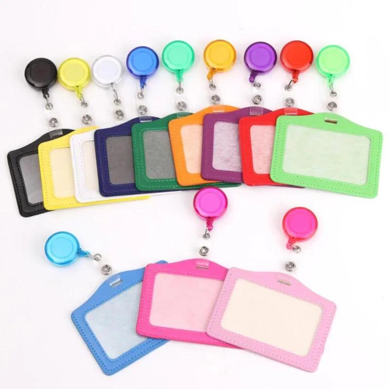 Women Man Bank Credit ID Card Holders Bus Identity Badge Protector Cover Bus Card Covers with Retractable Reel Office Supply