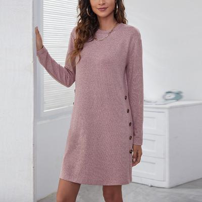 Spring and Autumn Women's Dress Casual Loose Shaped Round Neck Long Sleeve Dresses