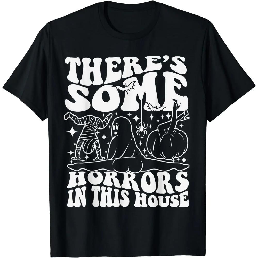 

There’s Some Horrors in This House Ghost Pumpkin Halloween T-Shirt Cartoon Halloween Pattern T Shirt for Men Women Kids XXXXXL чёрный