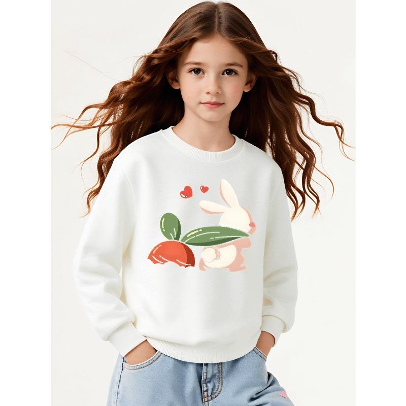 Kids Sweatshirt,Crew Neck Fashion Top,Fun"Cute Bunny Carrot Love " Patterned Sweatshirt for Everyday Casual Wear for All Kinds of Daily Outfits