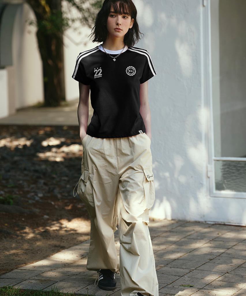 THE GREEN LAB Soccer Football Color Block Short Sleeve T-Shirt [Black]